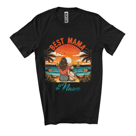 MacnyStore -  Personalize Custom Name Best Mama, Awesome Mother's Day Sunset, Nana Son Family T-Shirt
