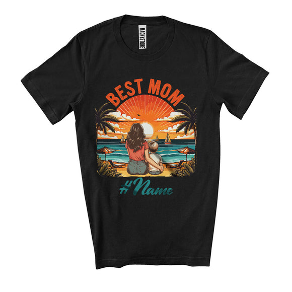 MacnyStore -  Personalize Custom Name Best Mom, Awesome Mother's Day Sunset, Mom Son Family T-Shirt