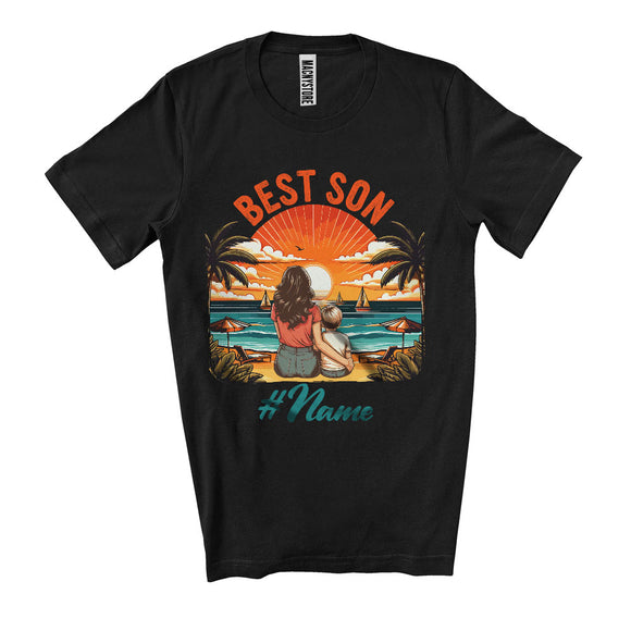 MacnyStore -  Personalize Custom Name Best Son, Awesome Mother's Day Sunset, Son Mom Family T-Shirt