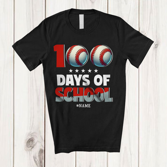 MacnyStore - Personalized 100 Days of School; Amazing Custom Name Baseball Balls Player; Students Sport T-Shirt