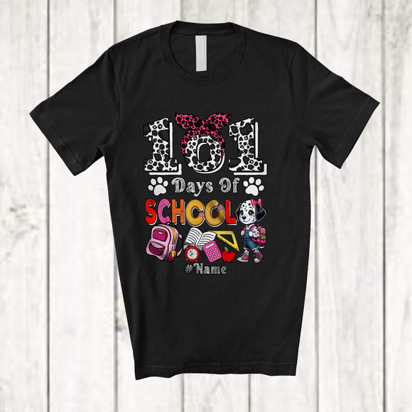MacnyStore - Personalized 101 Days of School; Lovely 100th Day Dalmatian; Custom Name Girl Student Teacher T-Shirt
