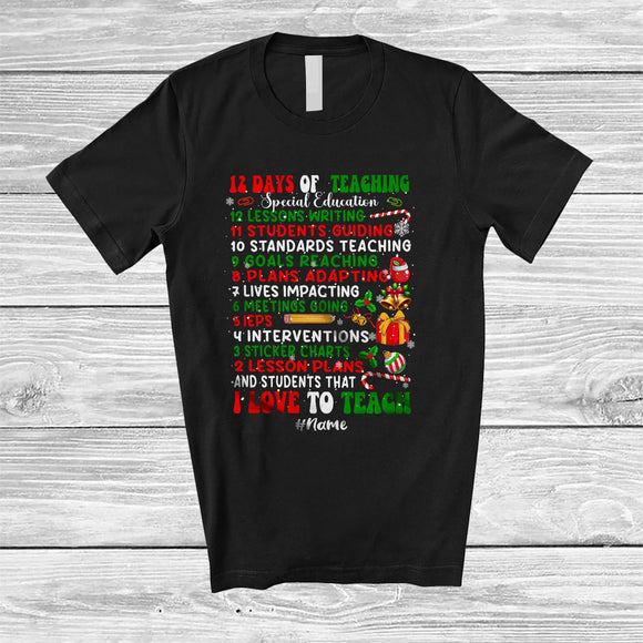 MacnyStore - Personalized 12 Days Of Teaching Special Education; Proud Christmas Custom Name SPED Teacher T-Shirt