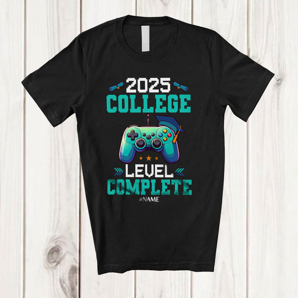 MacnyStore - Personalized 2025 College Level Complete; Joyful Graduation Summer Custom Name Gamer T-Shirt