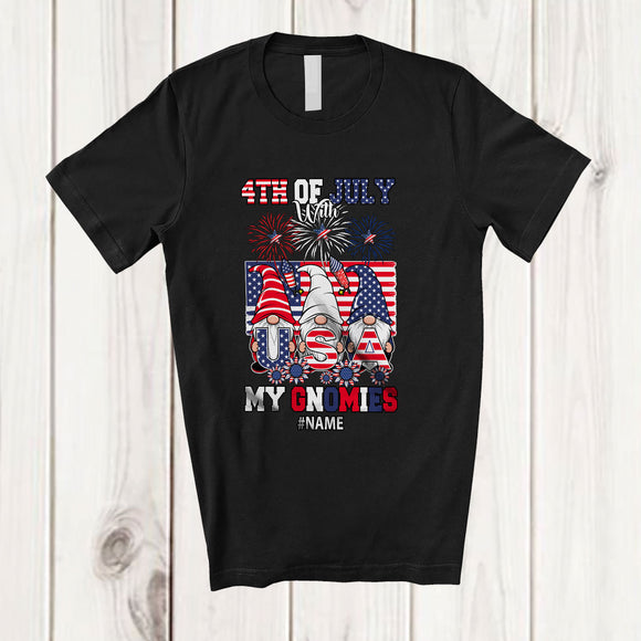 MacnyStore - Personalized 4th Of July With My Gnomies; Cheerful Custom Name Patriotic; USA 3 Gnomes T-Shirt