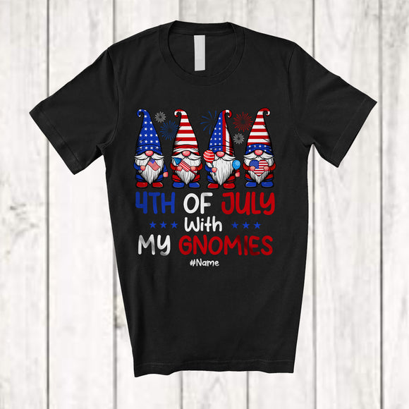 MacnyStore - Personalized 4th Of July With My Gnomies; Lovely 4th Of July Four Gnomes; Custom Name Patriotic T-Shirt