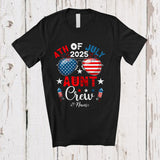 MacnyStore - Personalized 4th of July 2025 Aunt Crew; Proud US Flag Sunglasses; Custom Name Family Patriotic T-Shirt
