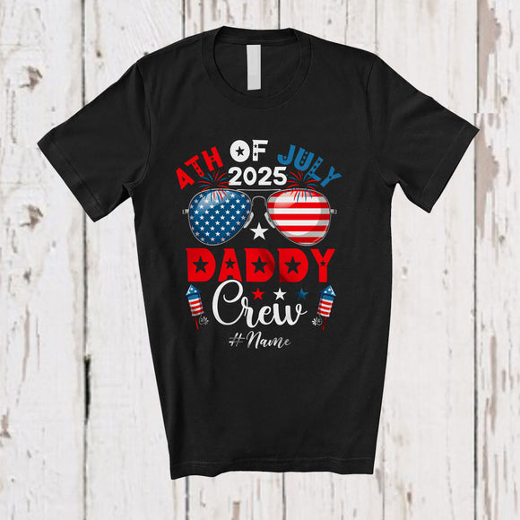 MacnyStore - Personalized 4th of July 2025 Daddy Crew; Proud US Flag Sunglasses; Custom Name Patriotic T-Shirt