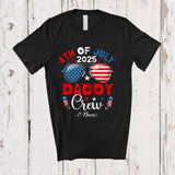 MacnyStore - Personalized 4th of July 2025 Daddy Crew; Proud US Flag Sunglasses; Custom Name Patriotic T-Shirt