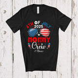 MacnyStore - Personalized 4th of July 2025 Mommy Crew; Proud US Flag Sunglasses; Custom Name Patriotic T-Shirt