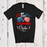MacnyStore - Personalized 4th of July 2025 Stepmom Crew; Proud US Flag Sunglasses; Custom Name Patriotic T-Shirt