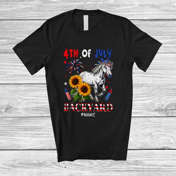 MacnyStore - Personalized 4th of July Backyard; Lovely Custom Name Horse Farmer Patriotic; Farm Animal T-Shirt