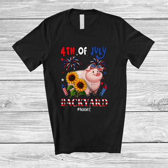 MacnyStore - Personalized 4th of July Backyard; Lovely Custom Name Pig Farmer Patriotic; Farm Animal T-Shirt