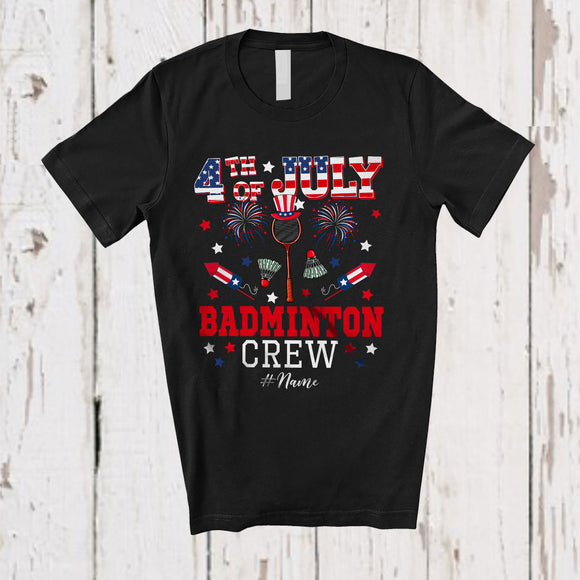 MacnyStore - Personalized 4th of July Badminton Crew; Joyful Custom Name Patriotic Badminton Equipment T-Shirt