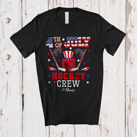 MacnyStore - Personalized 4th of July Hockey Crew; Joyful Custom Name Patriotic Hockey Equipment T-Shirt