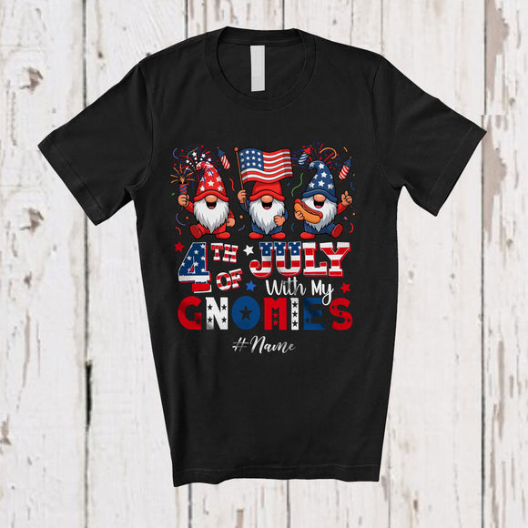 MacnyStore - Personalized 4th of July My With Gnomies; Proud Custom Name Farmer Three Gnomes; Patriotic T-Shirt