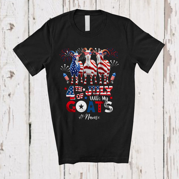 MacnyStore - Personalized 4th of July My With Goats; Proud Custom Name Farmer Three Goats; Patriotic T-Shirt
