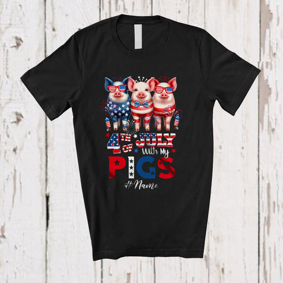 MacnyStore - Personalized 4th of July My With Pigs; Proud Custom Name Farmer Three Pigs; Patriotic T-Shirt