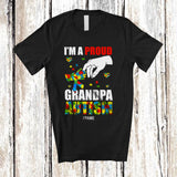 MacnyStore - Personalized A Proud Grandpa Autism; Lovely Father's Day Puzzle Heart; Custom Name Boys Family T-Shirt