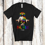 MacnyStore - Personalized Ah Men; Humorous LGBTQ Gay Pride Jesus; Rainbow Flag Custom Name Family T-Shirt
