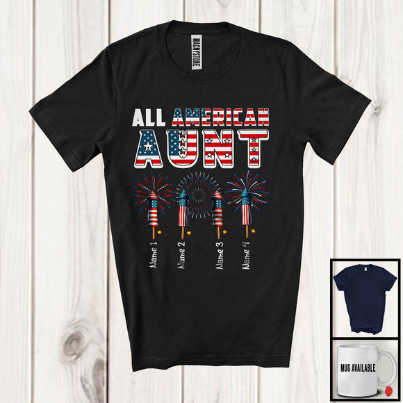 MacnyStore - Personalized All American Aunt, Awesome 4th Of July Patriotic Fireworks, Custom Name Family T-Shirt
