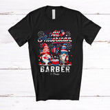 MacnyStore - Personalized All American Barber; Proud 4th Of July US Flag Fireworks; Custom Name Patriotic T-Shirt