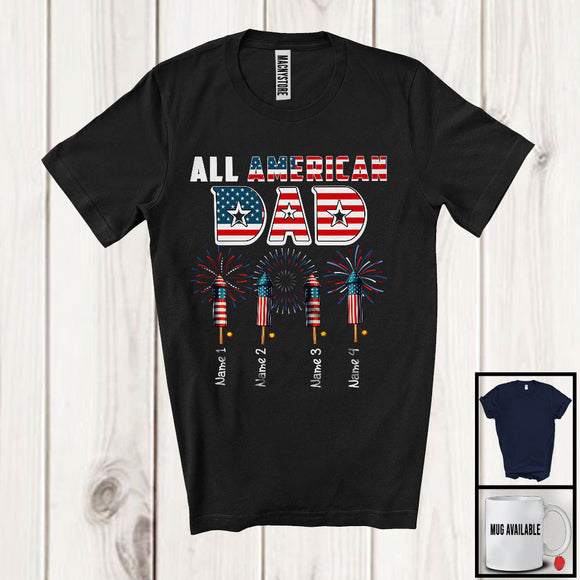MacnyStore - Personalized All American Dad, Awesome 4th Of July Patriotic Fireworks, Custom Name Family T-Shirt