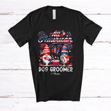 MacnyStore - Personalized All American Dog Groomer; Proud 4th Of July US Flag Fireworks; Custom Name Patriotic T-Shirt