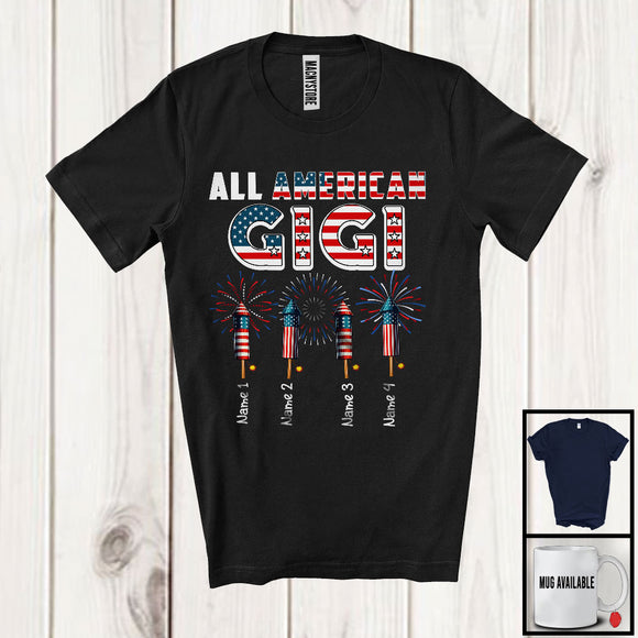 MacnyStore - Personalized All American Gigi, Awesome 4th Of July Patriotic Fireworks, Custom Name Family T-Shirt