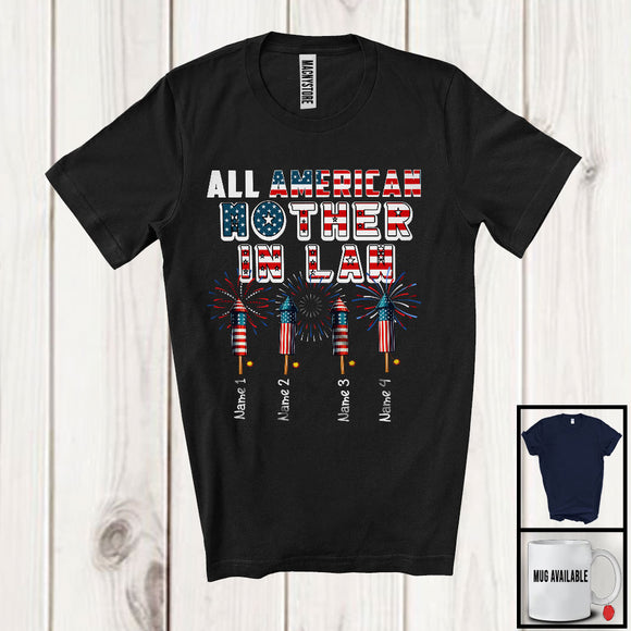 MacnyStore - Personalized All American Mother in law, Awesome 4th Of July Patriotic Fireworks, Custom Name Family T-Shirt