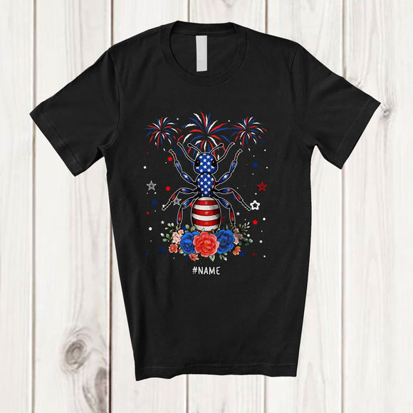 MacnyStore - Personalized American Flag Ant Flowers; Lovely 4th Of July Insect; Custom Name Patriotic T-Shirt