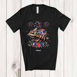 MacnyStore - Personalized American Flag Chameleon Flowers; Lovely 4th Of July Animal; Custom Name Patriotic T-Shirt