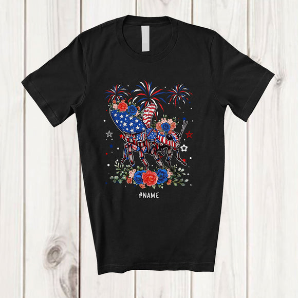 MacnyStore - Personalized American Flag Cricket Flowers; Lovely 4th Of July Insect; Custom Name Patriotic T-Shirt