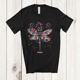 MacnyStore - Personalized American Flag Dragonfly Flowers; Lovely 4th Of July Insect; Custom Name Patriotic T-Shirt