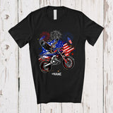 MacnyStore - Personalized American Flag Eagle On Dirt Bike; Proud 4th Of July Custom Name Patriotic Biker T-Shirt