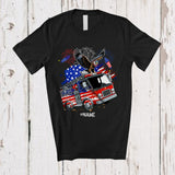 MacnyStore - Personalized American Flag Eagle On Fire Truck; Proud 4th Of July Custom Name Patriotic Driver T-Shirt