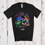 MacnyStore - Personalized American Flag Eagle On Garbage Truck; Proud 4th Of July Custom Name Patriotic Driver T-Shirt