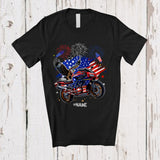 MacnyStore - Personalized American Flag Eagle On Motorbike; Proud 4th Of July Custom Name Patriotic Biker T-Shirt