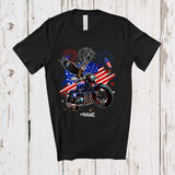 MacnyStore - Personalized American Flag Eagle On Motorcycle; Proud 4th Of July Custom Name Patriotic Biker T-Shirt