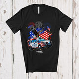 MacnyStore - Personalized American Flag Eagle On Police Car; Proud 4th Of July Custom Name Patriotic Driver T-Shirt