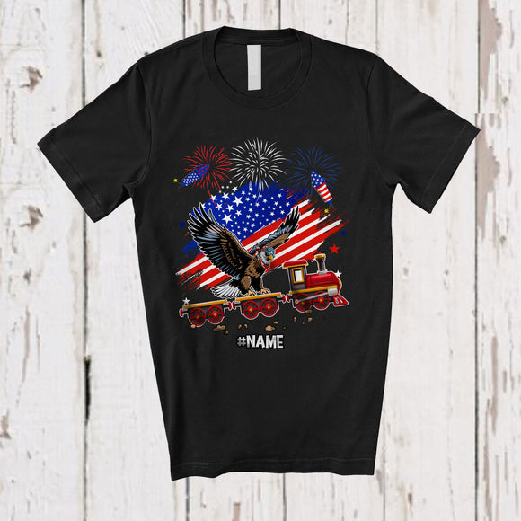 MacnyStore - Personalized American Flag Eagle On Train; Proud 4th Of July Custom Name Patriotic Driver T-Shirt