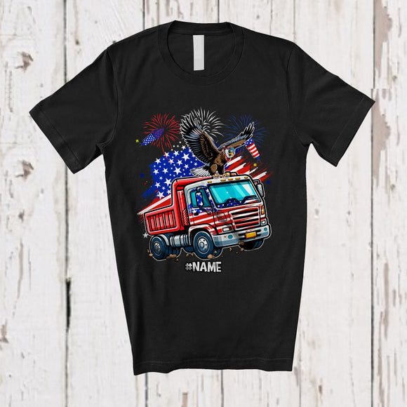 MacnyStore - Personalized American Flag Eagle On Truck; Proud 4th Of July Custom Name Patriotic Driver T-Shirt