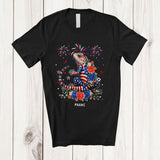 MacnyStore - Personalized American Flag Lizard Flowers; Lovely 4th Of July Animal; Custom Name Patriotic T-Shirt
