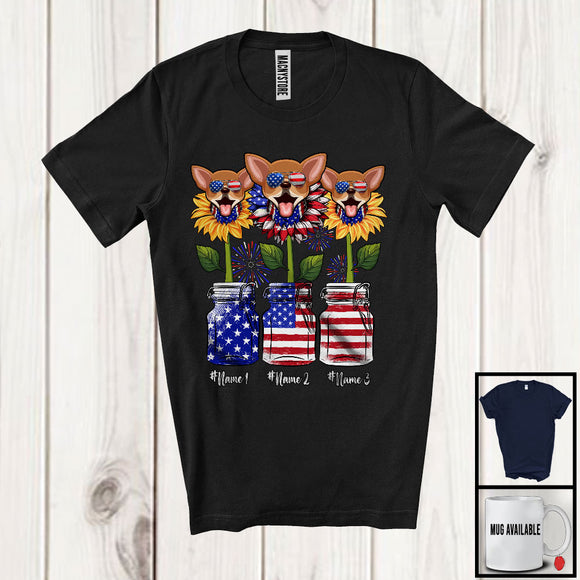 MacnyStore - Personalized American Flag Sunflowers, Amazing 4th Of July Chihuahua, Custom Name Patriotic T-Shirt
