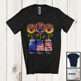 MacnyStore - Personalized American Flag Sunflowers, Amazing 4th Of July Dachshund, Custom Name Patriotic T-Shirt