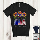 MacnyStore - Personalized American Flag Sunflowers, Amazing 4th Of July Golden Retriever, Custom Name T-Shirt