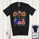 MacnyStore - Personalized American Flag Sunflowers, Amazing 4th Of July Pit Bull, Custom Name Patriotic T-Shirt