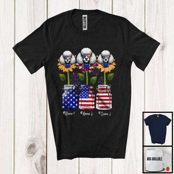 MacnyStore - Personalized American Flag Sunflowers, Amazing 4th Of July Poodle, Custom Name Patriotic T-Shirt