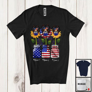 MacnyStore - Personalized American Flag Sunflowers, Amazing 4th Of July Shetland Sheepdog, Custom Name T-Shirt