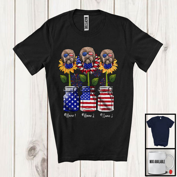 MacnyStore - Personalized American Flag Sunflowers, Amazing 4th Of July Sproodle, Custom Name Patriotic T-Shirt