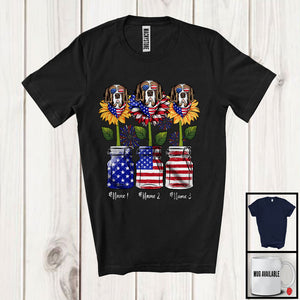 MacnyStore - Personalized American Flag Sunflowers, Amazing 4th Of July St. Bernard, Custom Name Patriotic T-Shirt